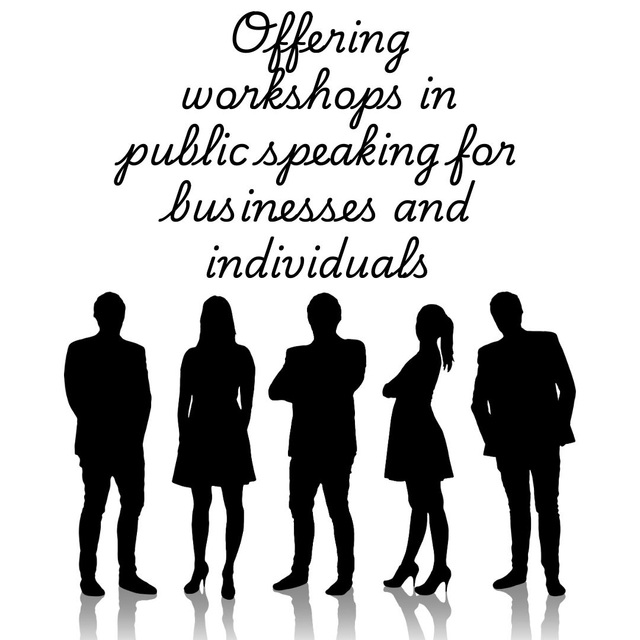 Offering workshops in public speaking for businesses and individuals